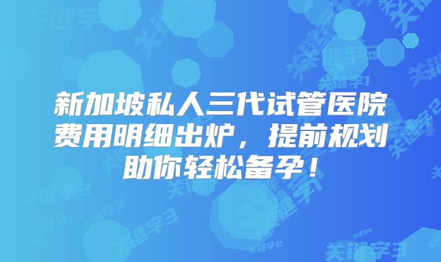 新加坡私人三代试管医院费用明细出炉,提前规划助你轻松备孕!