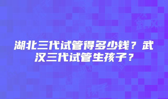 湖北三代试管得多少钱?武汉三代试管生孩子?