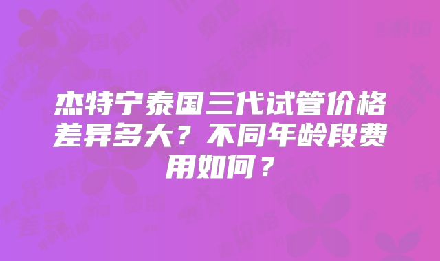 杰特宁泰国三代试管价格差异多大？不同年龄段费用如何？