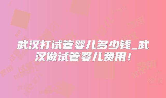 武汉打试管婴儿多少钱_武汉做试管婴儿费用！