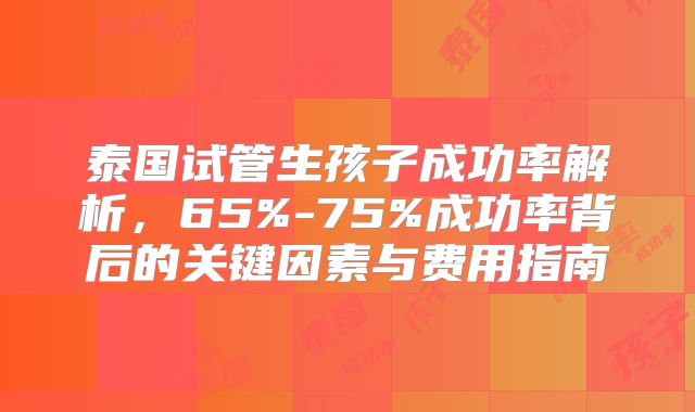 泰国试管生孩子成功率解析，65%-75%成功率背后的关键因素与费用指南