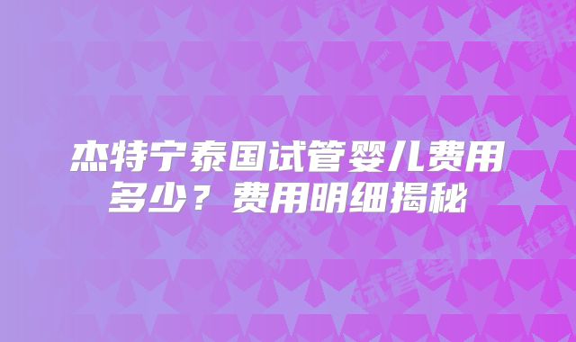 杰特宁泰国试管婴儿费用多少?费用明细揭秘
