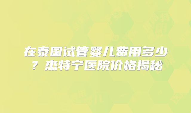 在泰国试管婴儿费用多少？杰特宁医院价格揭秘