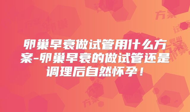 卵巢早衰做试管用什么方案-卵巢早衰的做试管还是调理后自然怀孕！