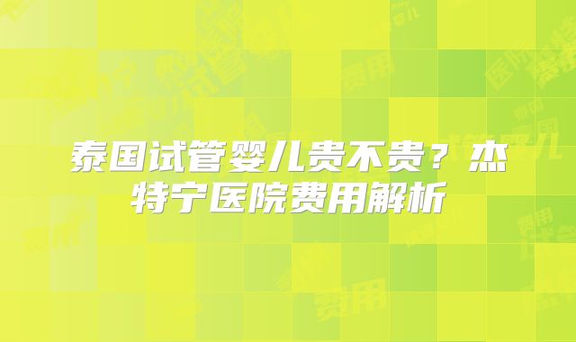 泰国试管婴儿贵不贵？杰特宁医院费用解析