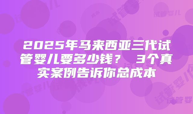 2025年马来西亚三代试管婴儿要多少钱？ 3个真实案例告诉你总成本
