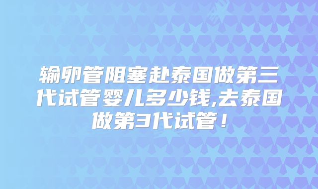 输卵管阻塞赴泰国做第三代试管婴儿多少钱,去泰国做第3代试管！