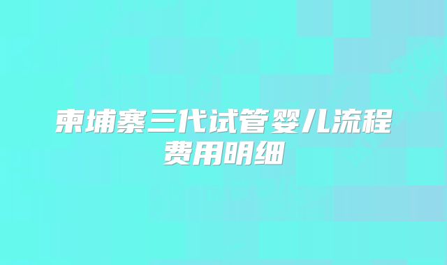 柬埔寨三代试管婴儿流程费用明细