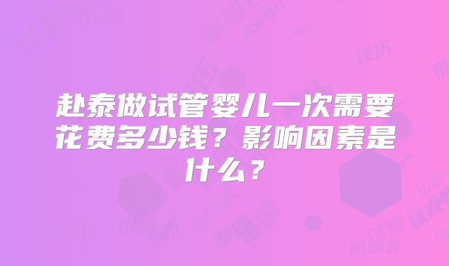赴泰做试管婴儿一次需要花费多少钱?影响因素是什么?