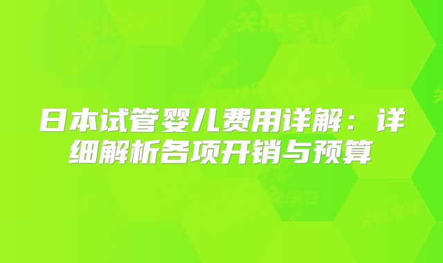 日本试管婴儿费用详解：详细解析各项开销与预算