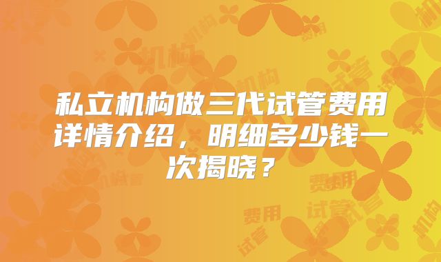 私立机构做三代试管费用详情介绍，明细多少钱一次揭晓？