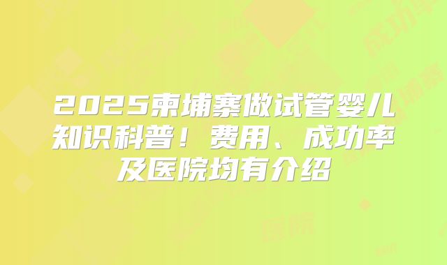 2025柬埔寨做试管婴儿知识科普!费用、成功率及医院均有介绍