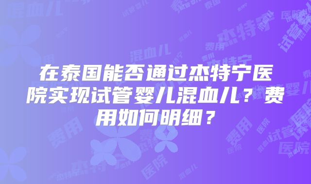 在泰国能否通过杰特宁医院实现试管婴儿混血儿?费用如何明细?