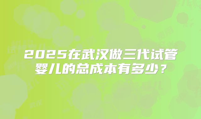 2025在武汉做三代试管婴儿的总成本有多少?