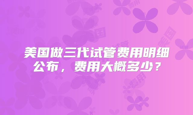 美国做三代试管费用明细公布,费用大概多少?