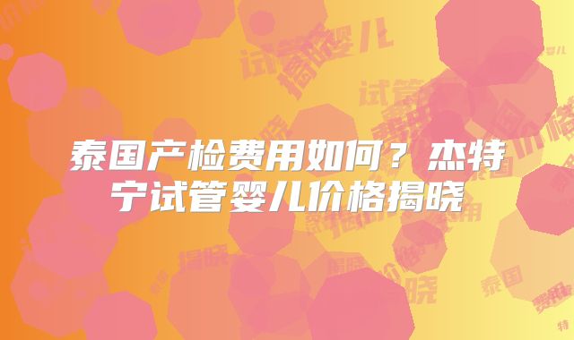 泰国产检费用如何？杰特宁试管婴儿价格揭晓