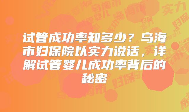 试管成功率知多少？乌海市妇保院以实力说话，详解试管婴儿成功率背后的秘密