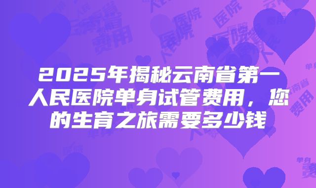 2025年揭秘云南省第一人民医院单身试管费用，您的生育之旅需要多少钱