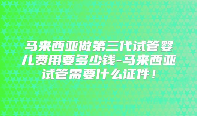 马来西亚做第三代试管婴儿费用要多少钱-马来西亚试管需要什么证件!