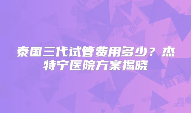 泰国三代试管费用多少？杰特宁医院方案揭晓