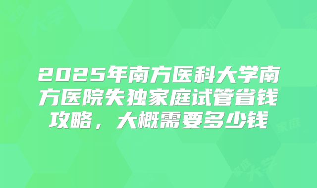 2025年南方医科大学南方医院失独家庭试管省钱攻略，大概需要多少钱