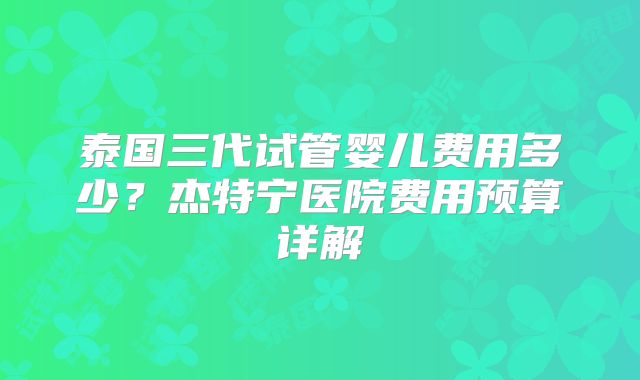泰国三代试管婴儿费用多少？杰特宁医院费用预算详解