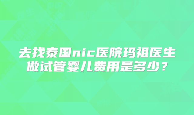 去找泰国nic医院玛祖医生做试管婴儿费用是多少？