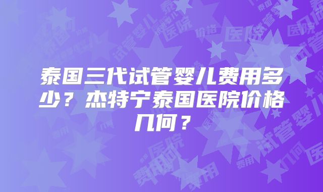 泰国三代试管婴儿费用多少？杰特宁泰国医院价格几何？