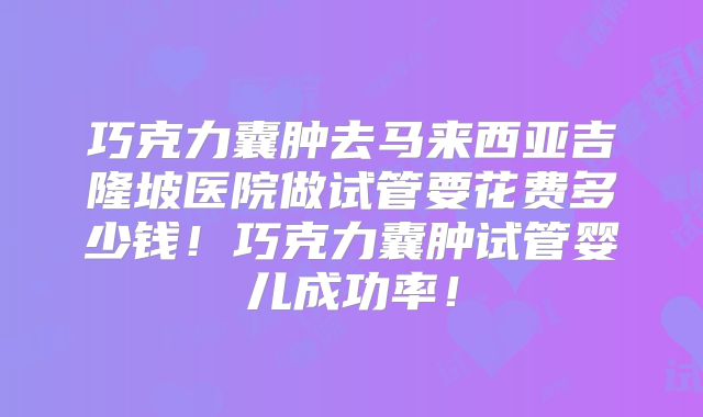 巧克力囊肿去马来西亚吉隆坡医院做试管要花费多少钱!巧克力囊肿试管婴儿成功率!