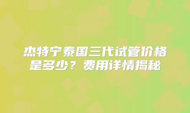 杰特宁泰国三代试管价格是多少?费用详情揭秘