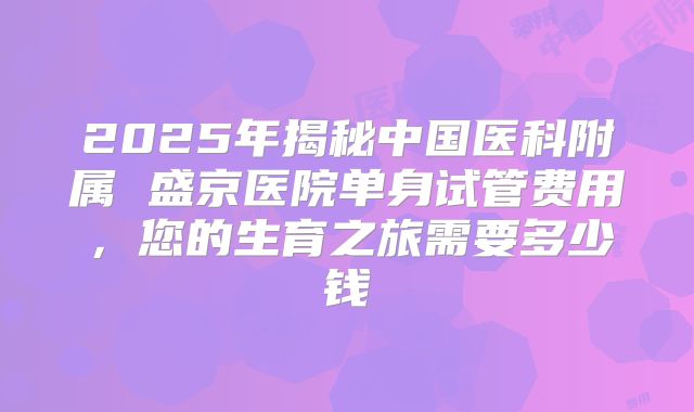 2025年揭秘中国医科附属 盛京医院单身试管费用，您的生育之旅需要多少钱