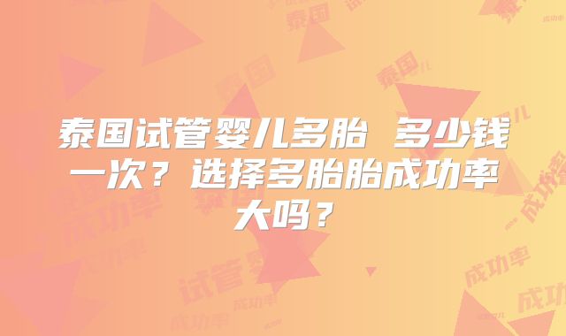泰国试管婴儿多胎 多少钱一次?选择多胎胎成功率大吗?