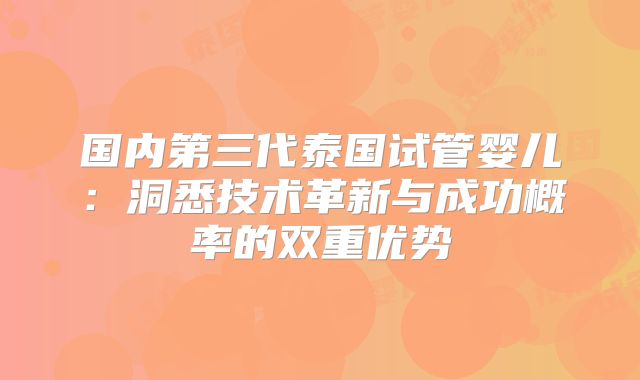 国内第三代泰国试管婴儿：洞悉技术革新与成功概率的双重优势