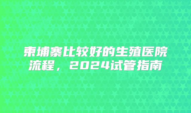 柬埔寨比较好的生殖医院流程,2024试管指南