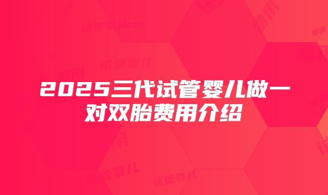 2025三代试管婴儿做一对双胎费用介绍