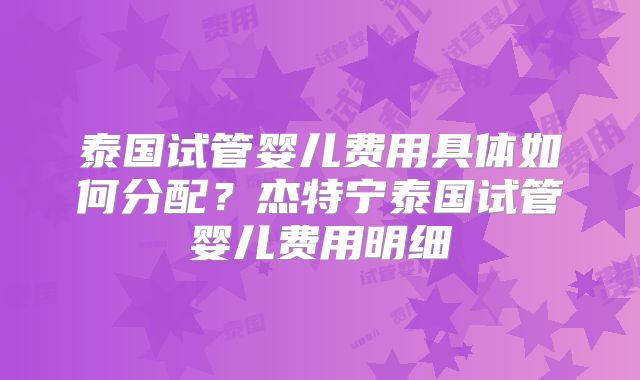 泰国试管婴儿费用具体如何分配？杰特宁泰国试管婴儿费用明细