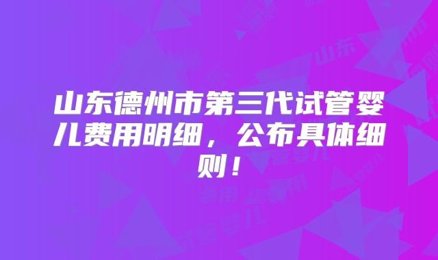 山东德州市第三代试管婴儿费用明细,公布具体细则!