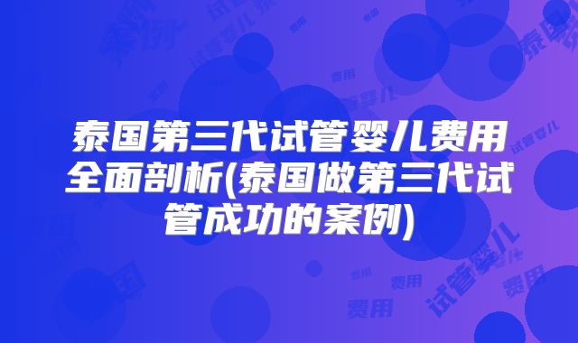泰国第三代试管婴儿费用全面剖析(泰国做第三代试管成功的案例)