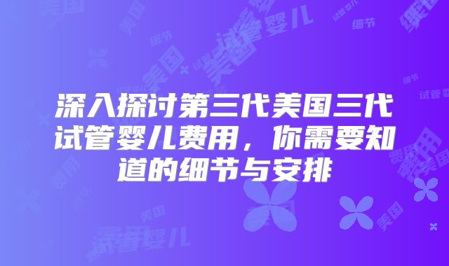 深入探讨第三代美国三代试管婴儿费用，你需要知道的细节与安排