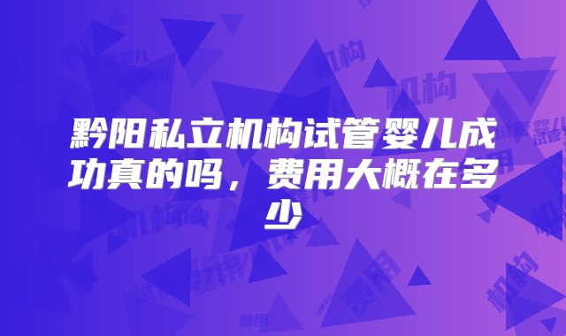 黔阳私立机构试管婴儿成功真的吗,费用大概在多少