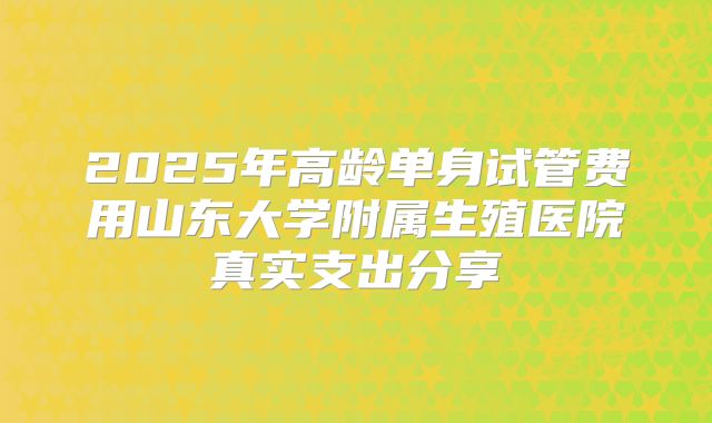 2025年高龄单身试管费用山东大学附属生殖医院真实支出分享