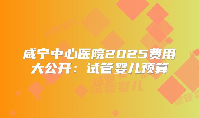 咸宁中心医院2025费用大公开:试管婴儿预算