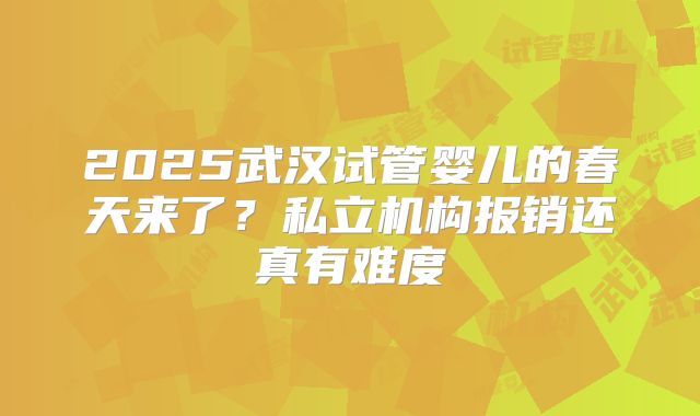 2025武汉试管婴儿的春天来了？私立机构报销还真有难度