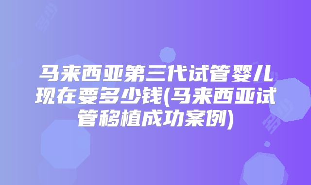 马来西亚第三代试管婴儿现在要多少钱(马来西亚试管移植成功案例)