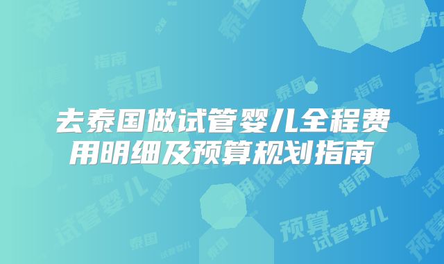 去泰国做试管婴儿全程费用明细及预算规划指南