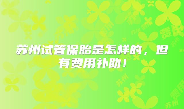 苏州试管保胎是怎样的,但有费用补助!