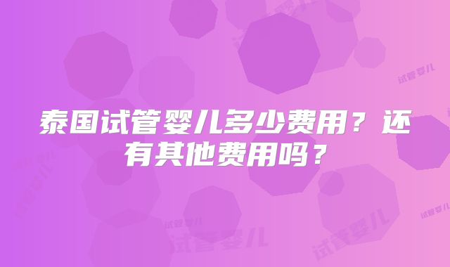 泰国试管婴儿多少费用？还有其他费用吗？