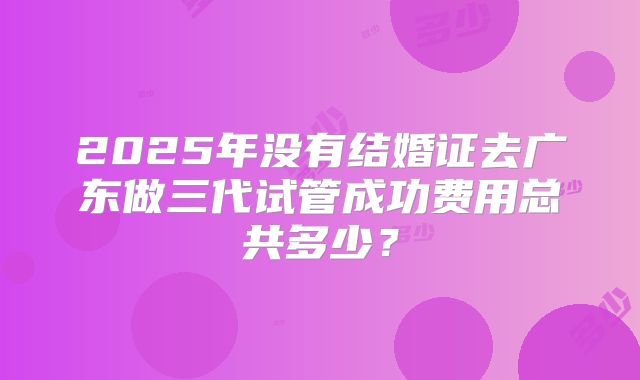 2025年没有结婚证去广东做三代试管成功费用总共多少？