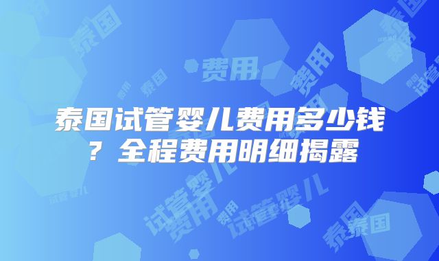 泰国试管婴儿费用多少钱？全程费用明细揭露