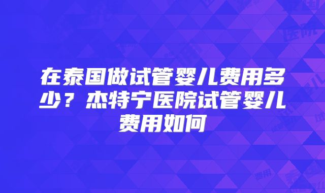 在泰国做试管婴儿费用多少?杰特宁医院试管婴儿费用如何
